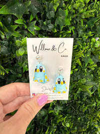 3D Budgie Dangle Earrings