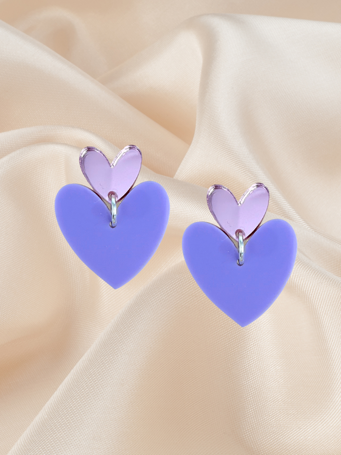 Double heart dangle Pink and Purple