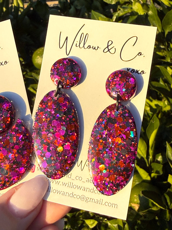 Large Oval Dangle Wild Berry Blaze