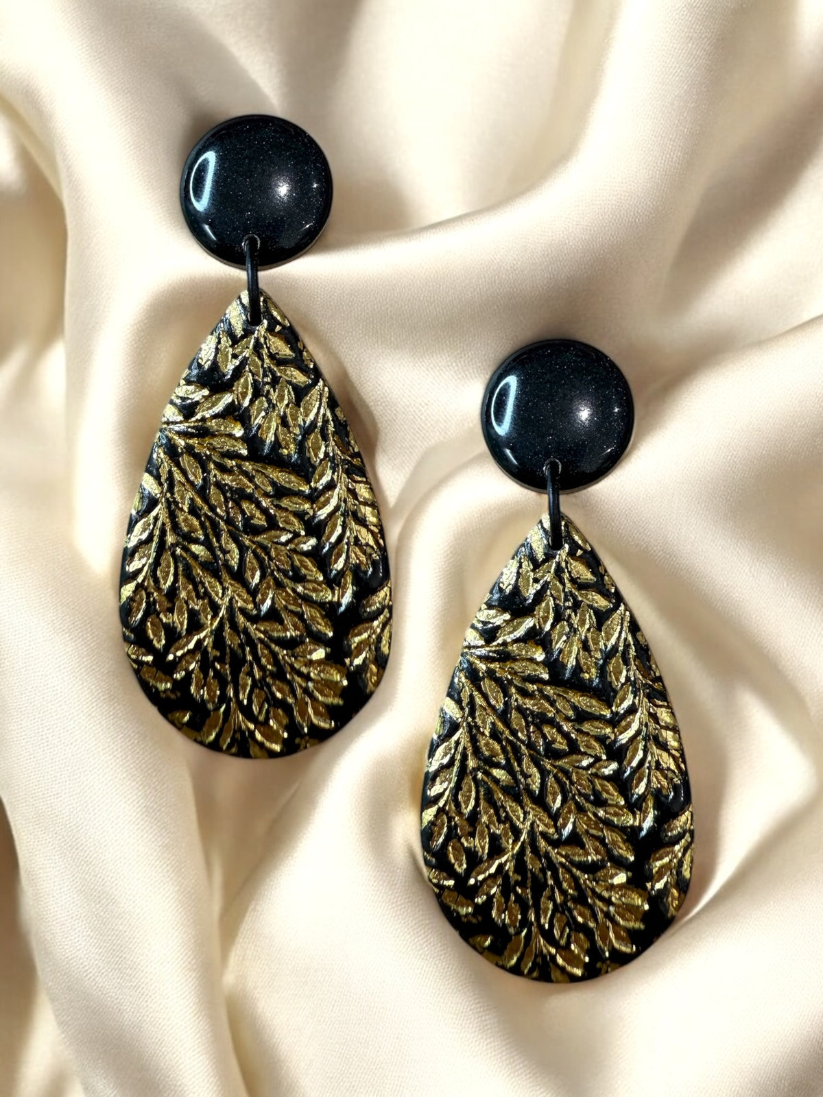 Large Luxe Botanica Black & Gold Clay Dangle