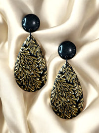 Large Luxe Botanica Black & Gold Clay Dangle
