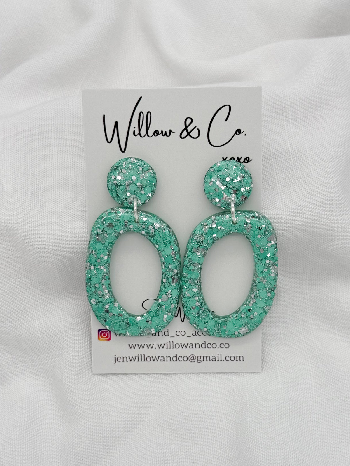 LARGE ORGANIC HOOP TEAL & SILVER