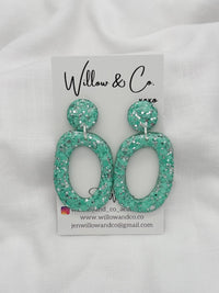 LARGE ORGANIC HOOP TEAL & SILVER