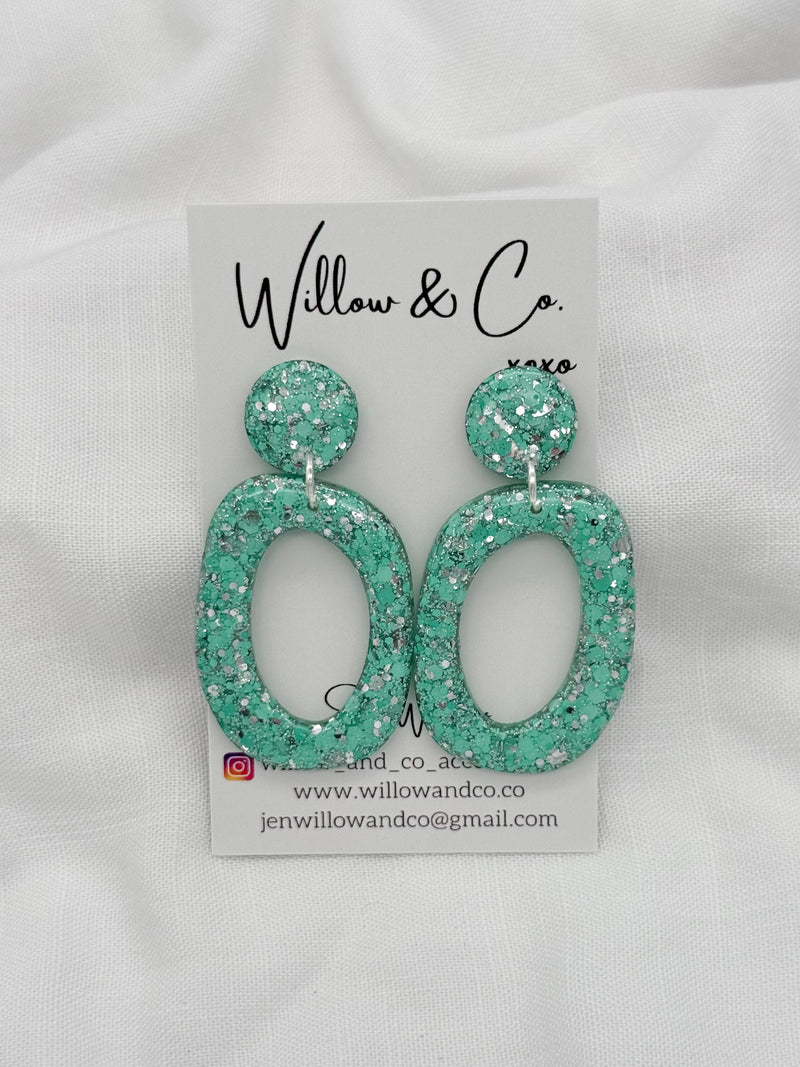LARGE ORGANIC HOOP TEAL & SILVER