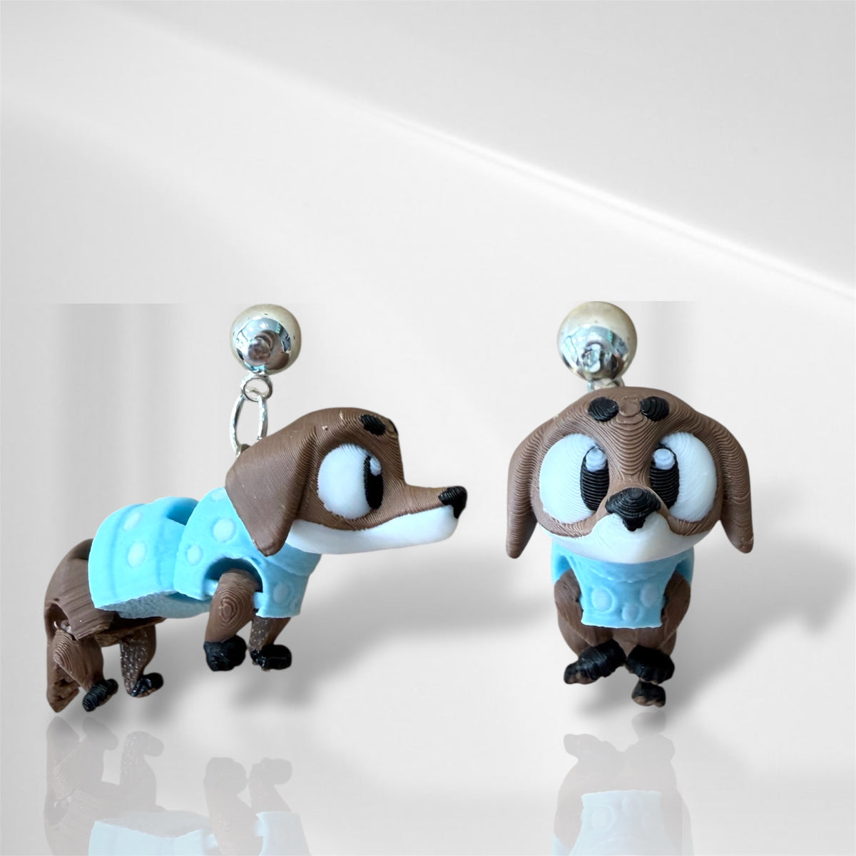 3D Dachshund Baby Blue Dangle Earrings
