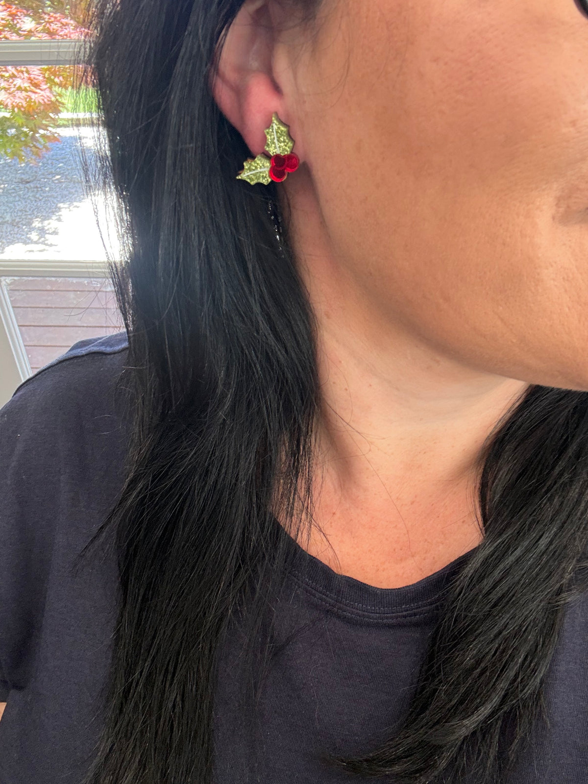 Christmas Holly Studs