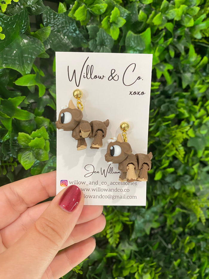 3D Goat Dangle Earrings