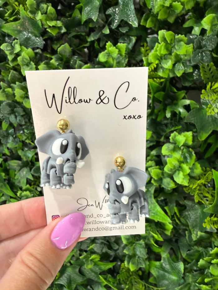 3D Elephant Dangle Earrings