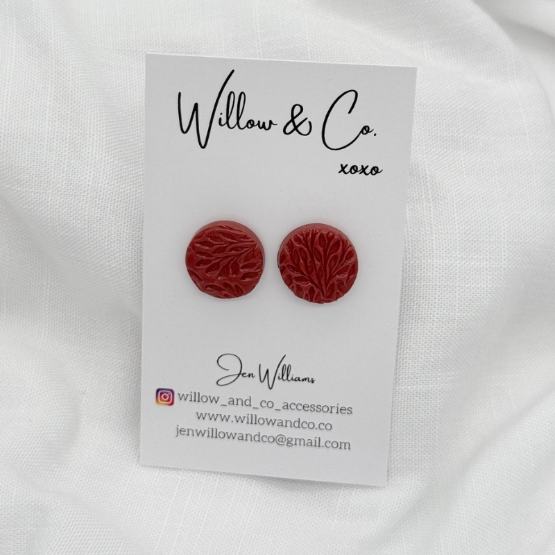 1.5cm Leaf Textured Clay Stud Terracotta