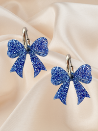 Bow Hoop Dangle Glittery Blue
