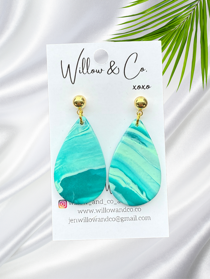Large Clay Teardrop Dangle Aqua