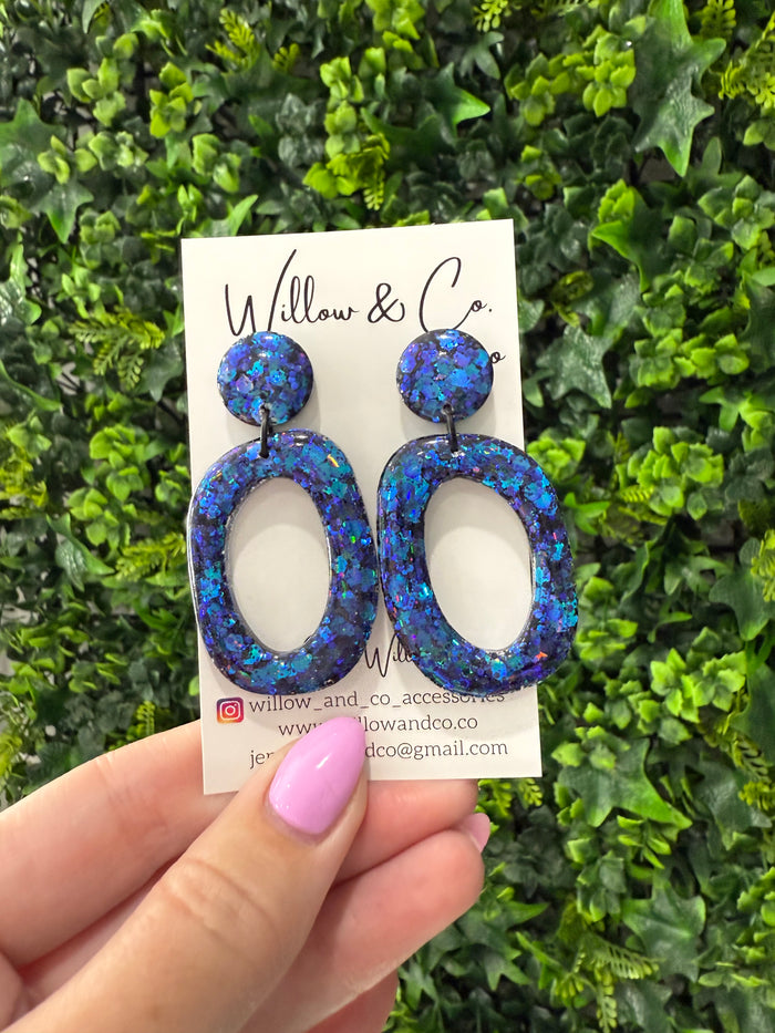 LARGE ORGANIC HOOP Dangle Sapphire