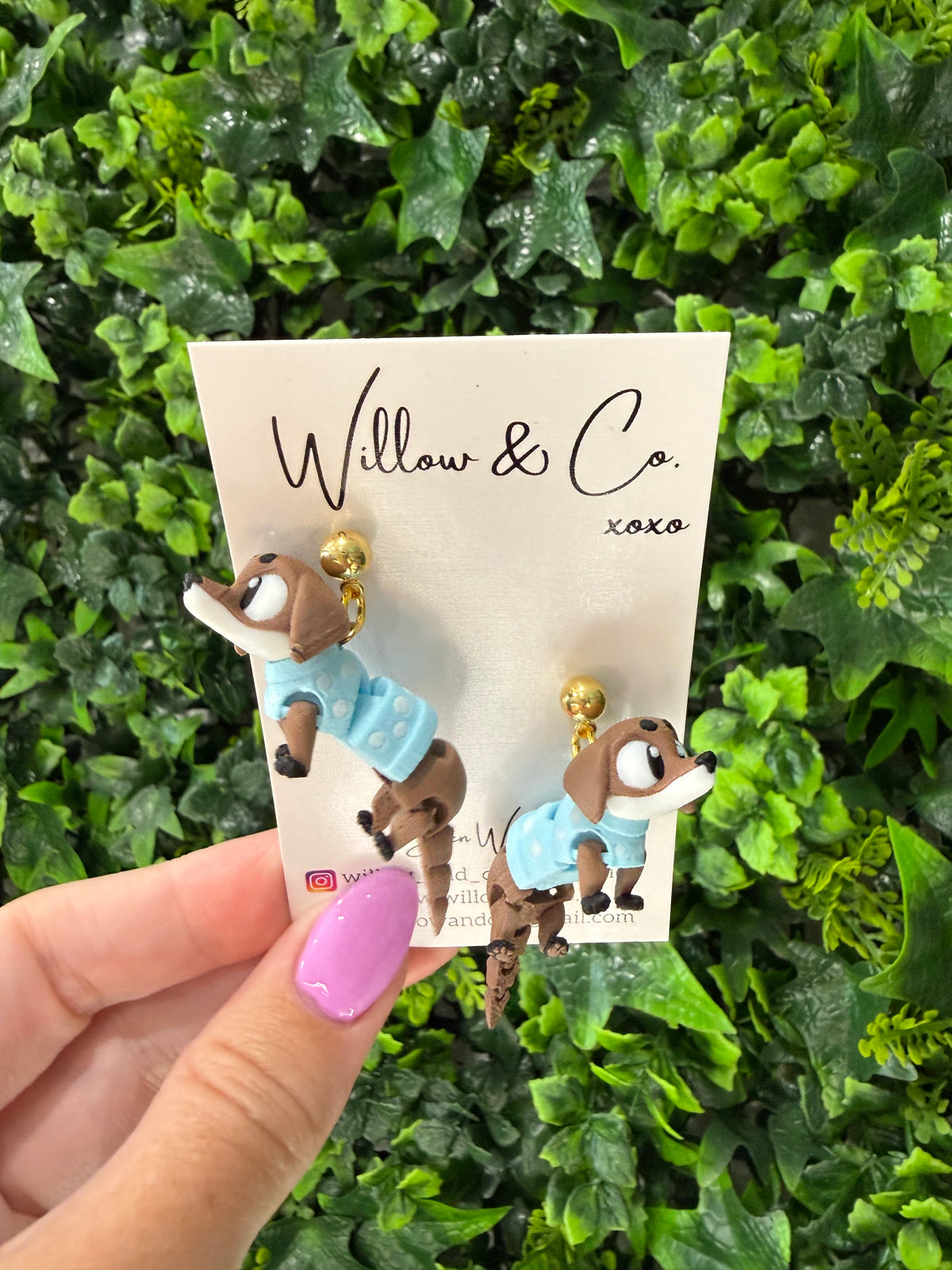 3D Dachshund Baby Blue Dangle Earrings