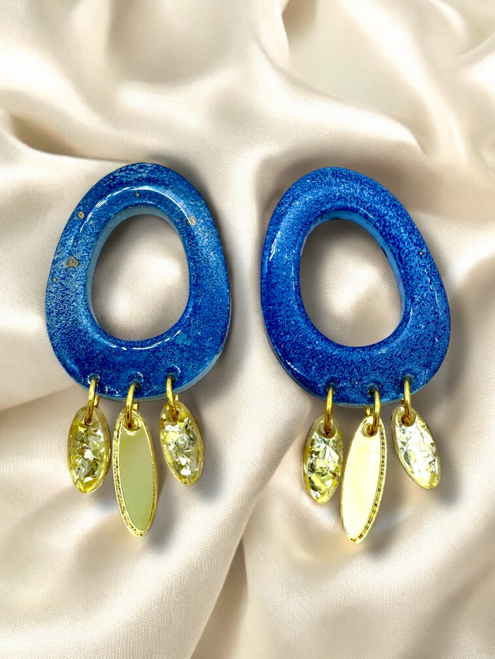 Organic Hoop Handpainted Dangle Stud Blue
