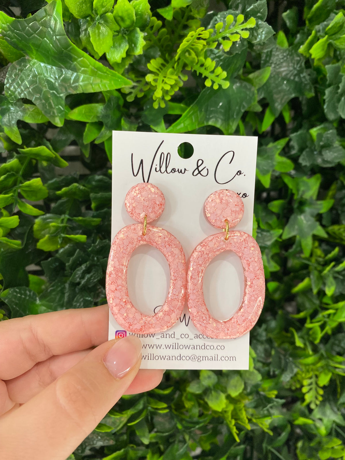 Large Organic Hoop Dangle Peach Sorbet
