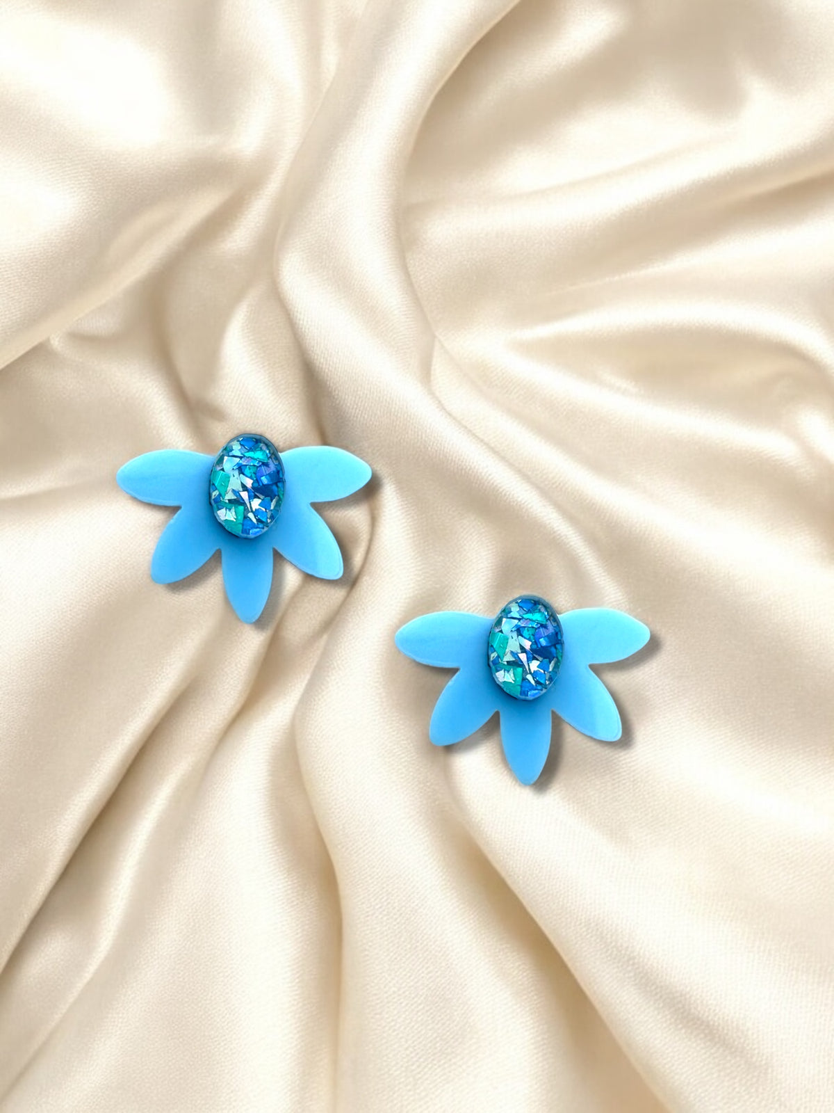 Half Flower Stud Blue