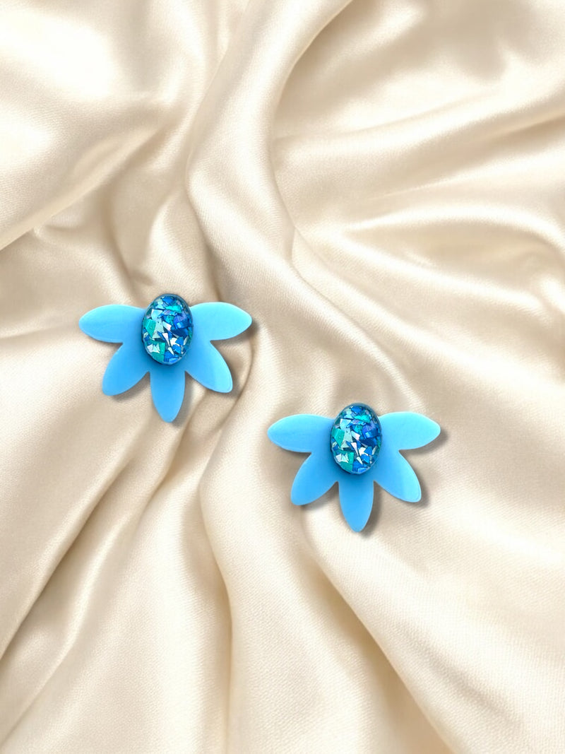 Half Flower Stud Blue
