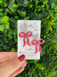 Acrylic Valentine Bow Dangle Pink