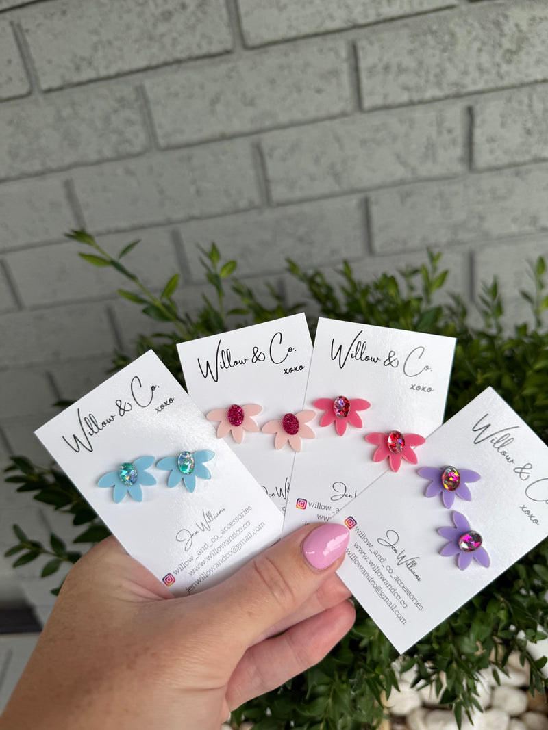 Half Flower Studs Purple