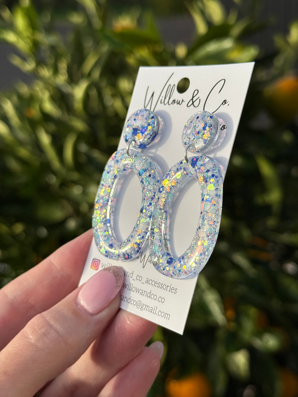 Large Organic Hoop Dangle Blueberry Blizzard