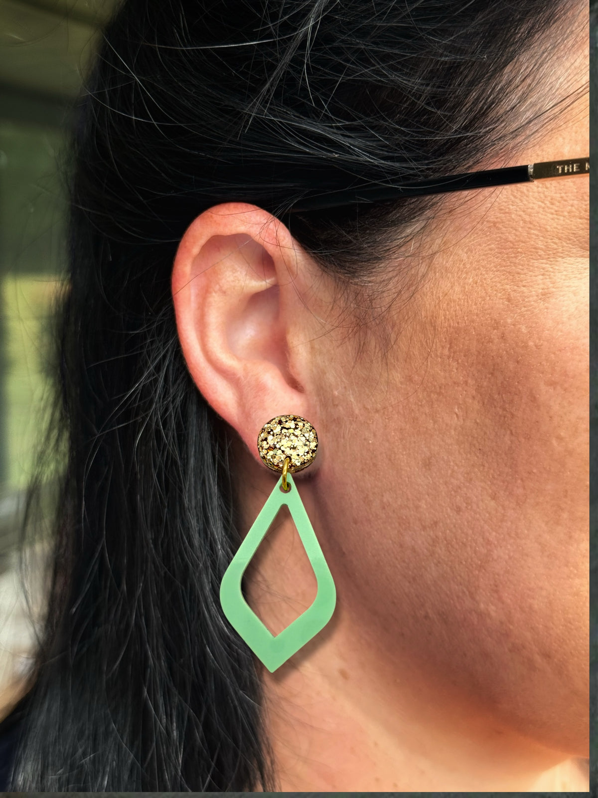 Large Dangle Sage & Gold