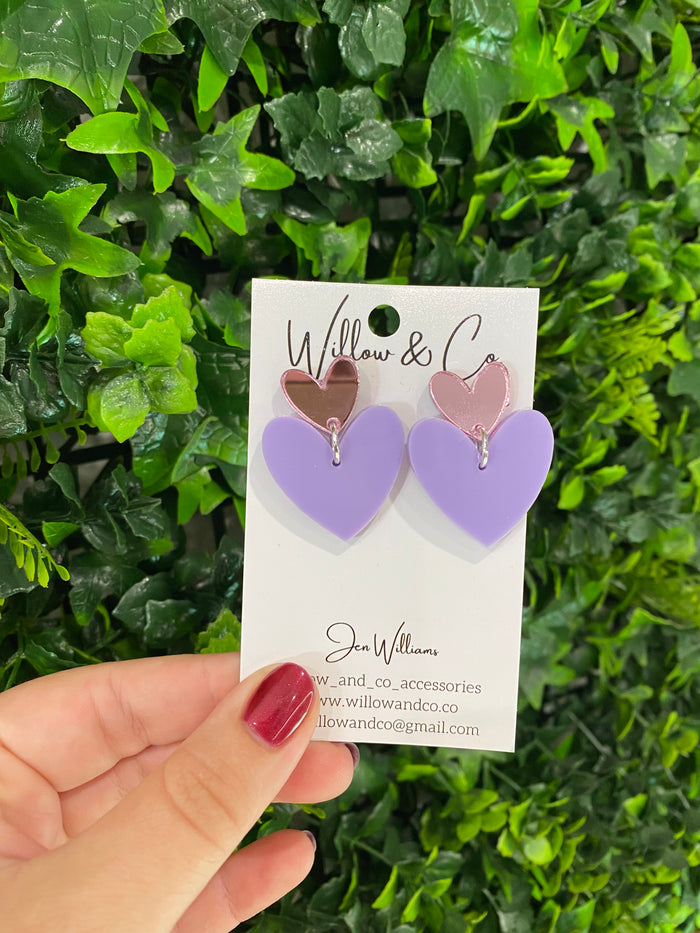 Double heart dangle Pink and Purple