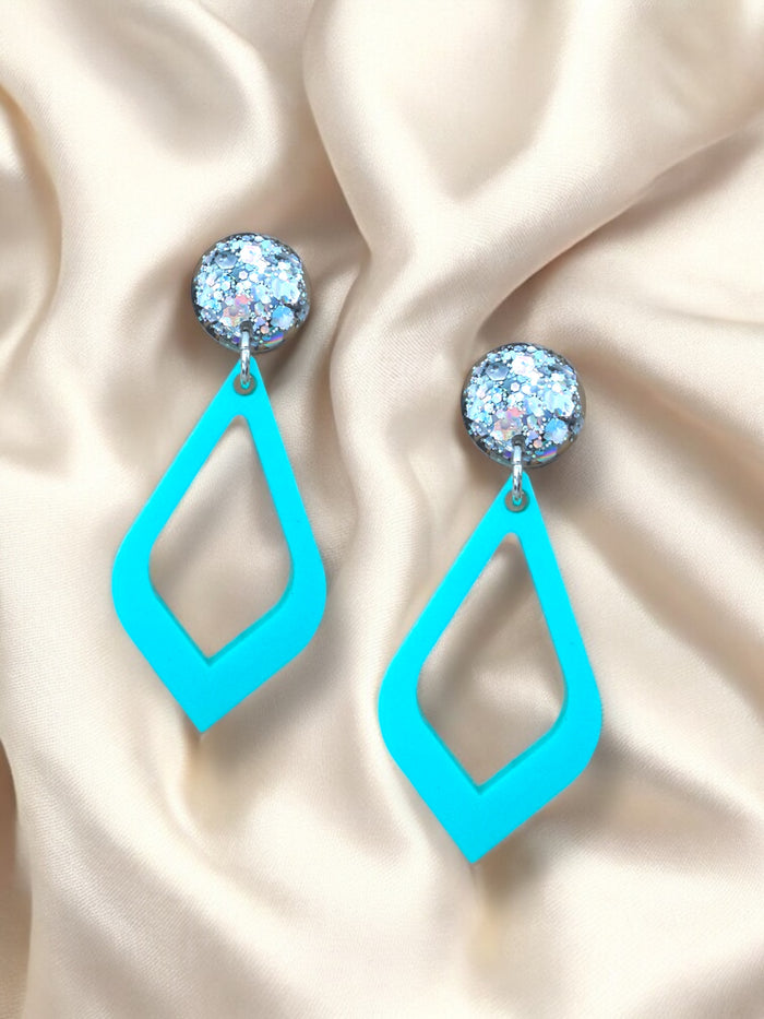 Large Dangle Mint Blue & Silver