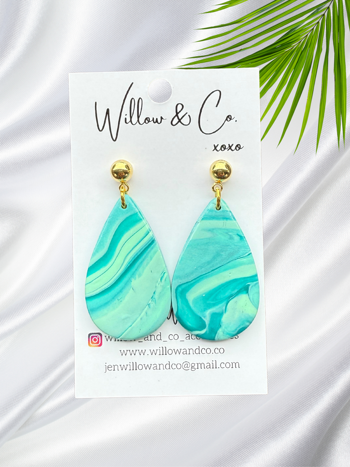 Large Clay Teardrop Dangle Aqua