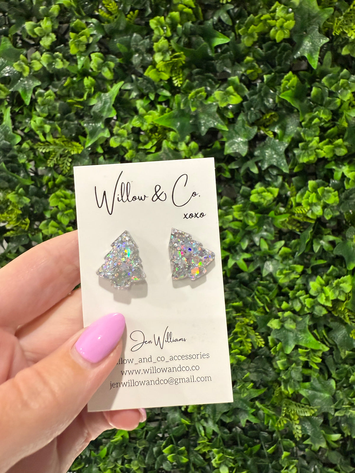 2cm Christmas Tree Studs Kaleidoscope Silver