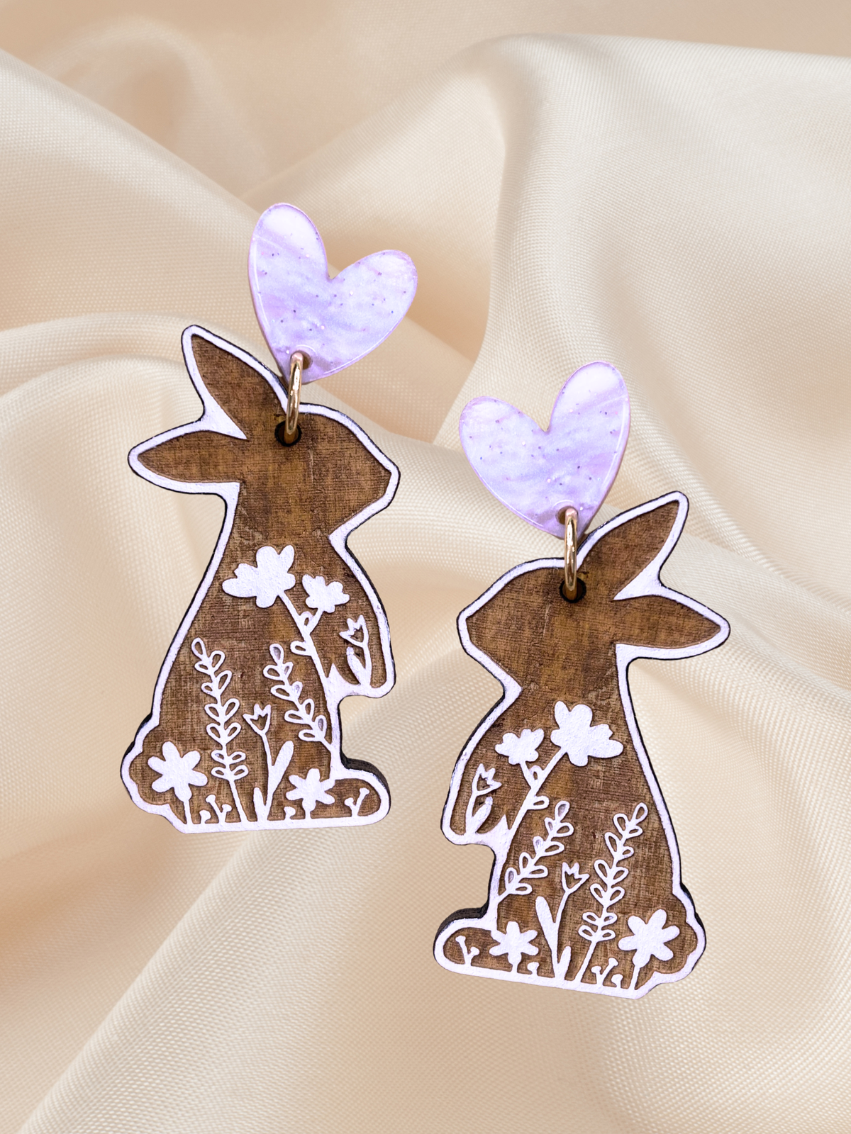 Engraved Bunny Dangle Pink Heart