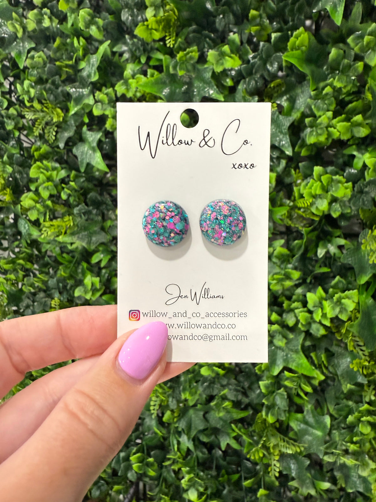 1.5cm Stud Teal & Pink