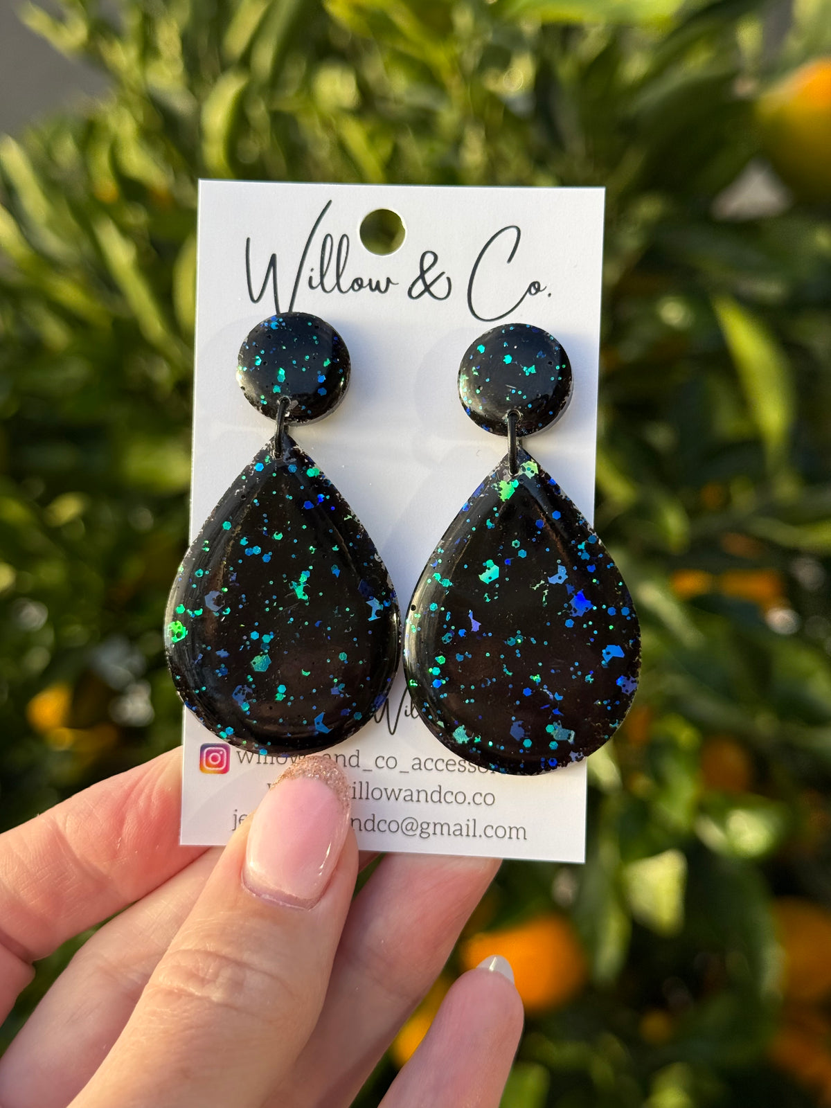Large Dangle Black Opal