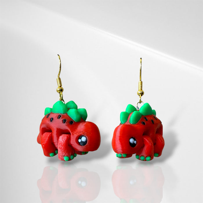 3D Watermelon Stegosaurus Dangle Earrings