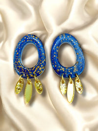 Organic Hoop Handpainted Dangle Stud Blue