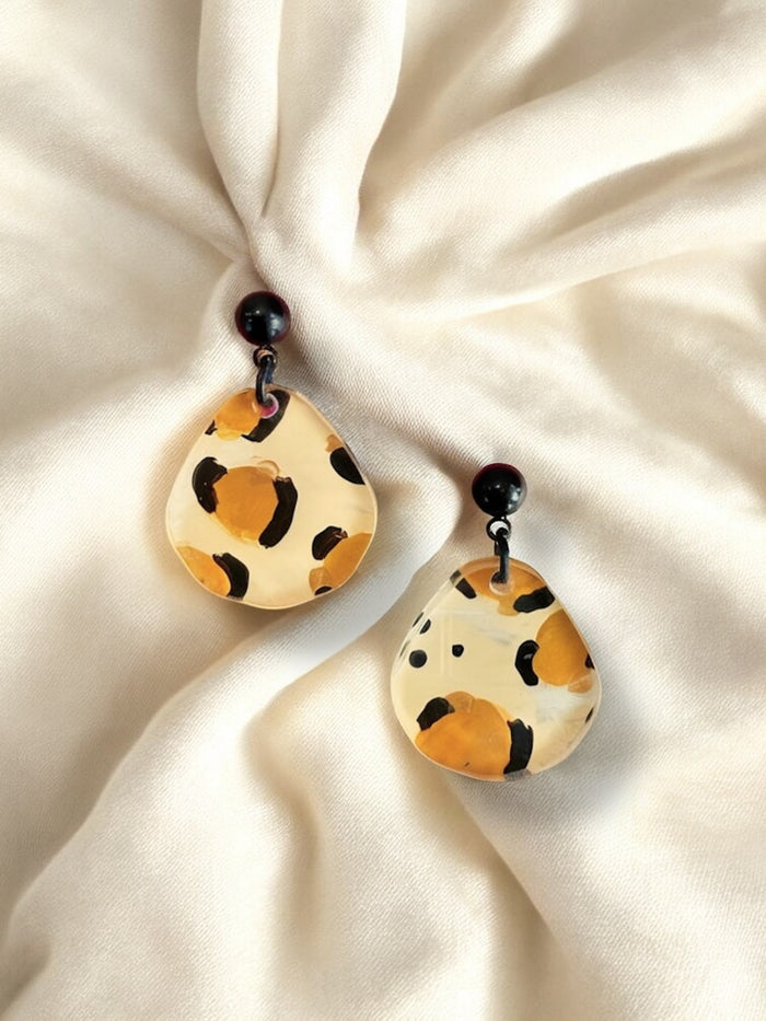 Organic Gem Handpainted Leopard Dangles