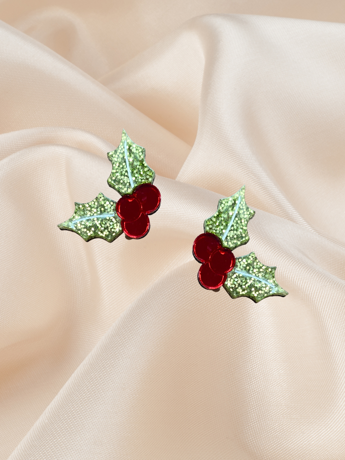 Christmas Holly Studs