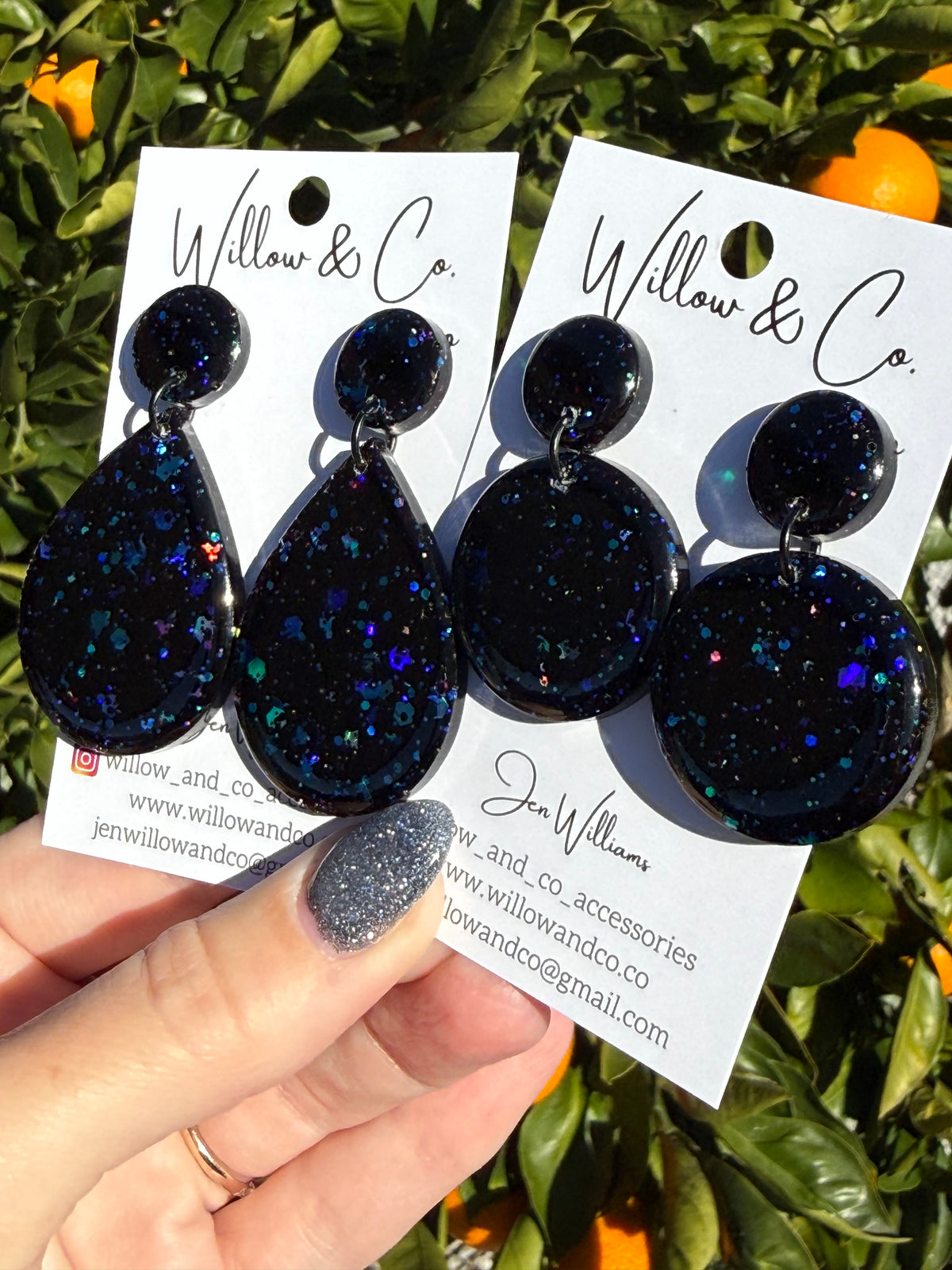 Large Dangle Black Opal