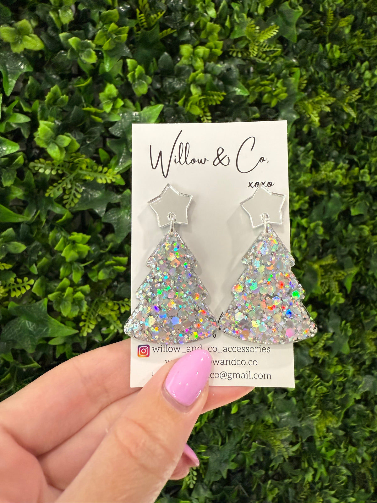 Large Christmas Tree Dangle Kaleidoscope Silver