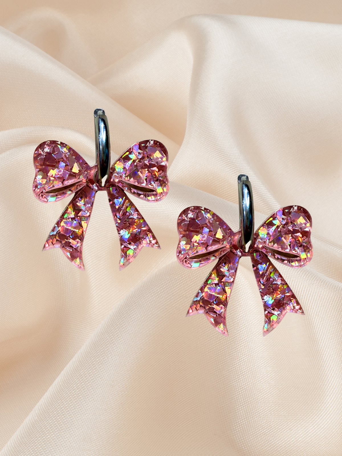Bow Hoop Dangle Pink Glimmer