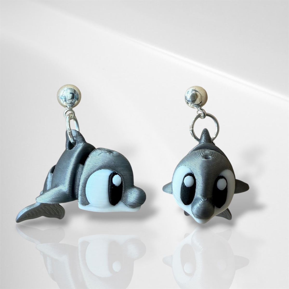 3D Dolphin Dangle Earrings