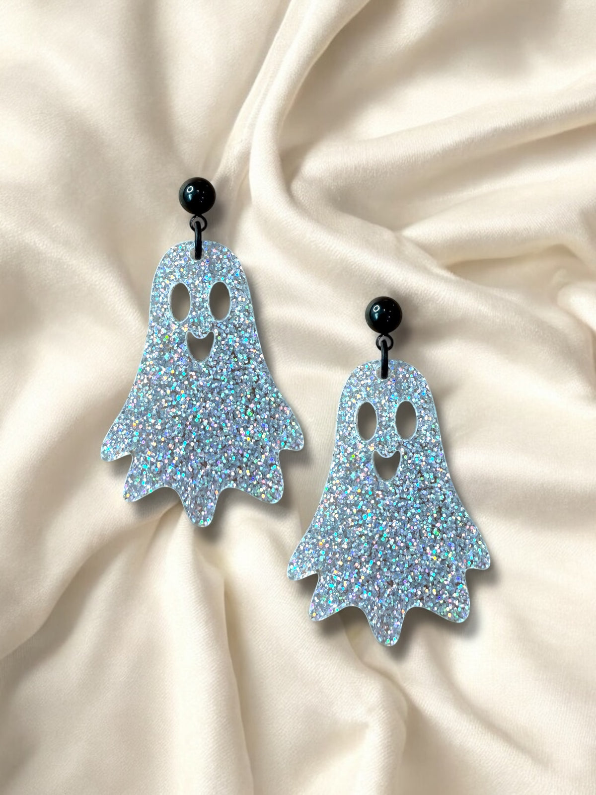 LARGE Boo-tiful Ghost Dangle Silver Glitter