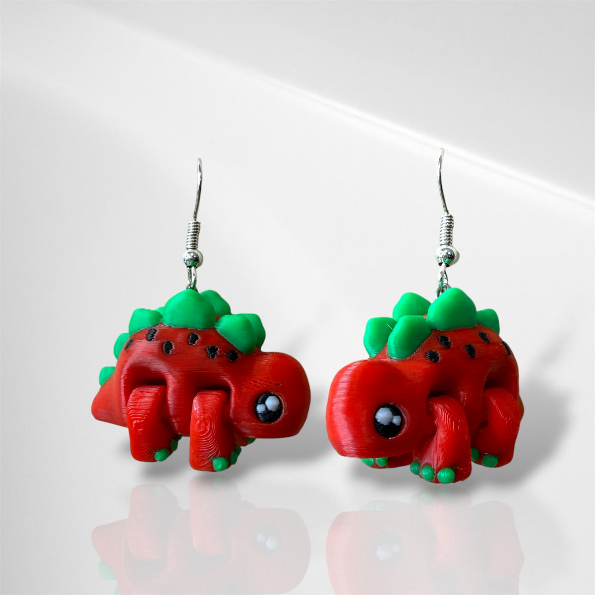 3D Watermelon Stegosaurus Dangle Earrings