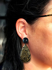 Large Luxe Botanica Black & Gold Clay Dangle
