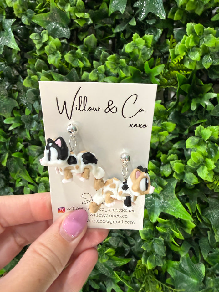 3D Tortoise Shell Cat Dangle Earrings