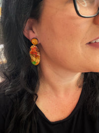Hand painted Large Oval Dangle Golden Maple