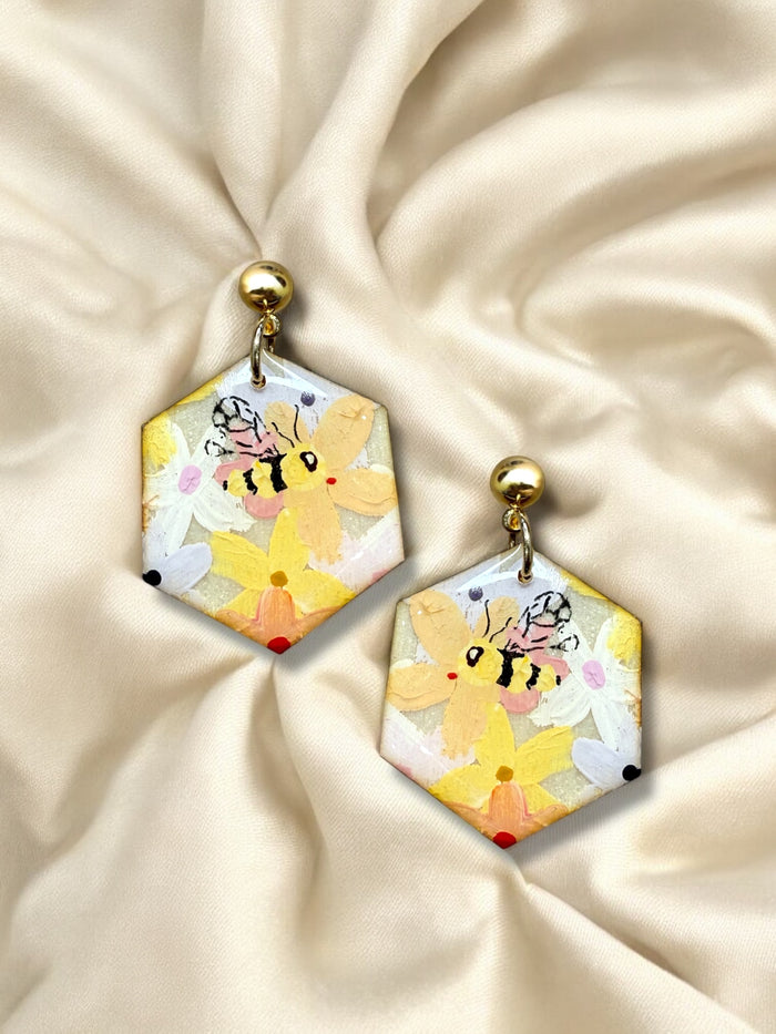 Hand painted Hexagon Dangle Honey Bloom