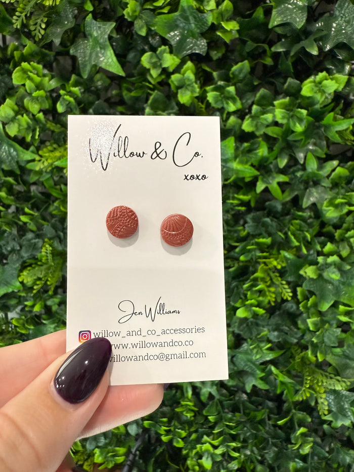MINI Fan Textured Clay Stud Terracotta