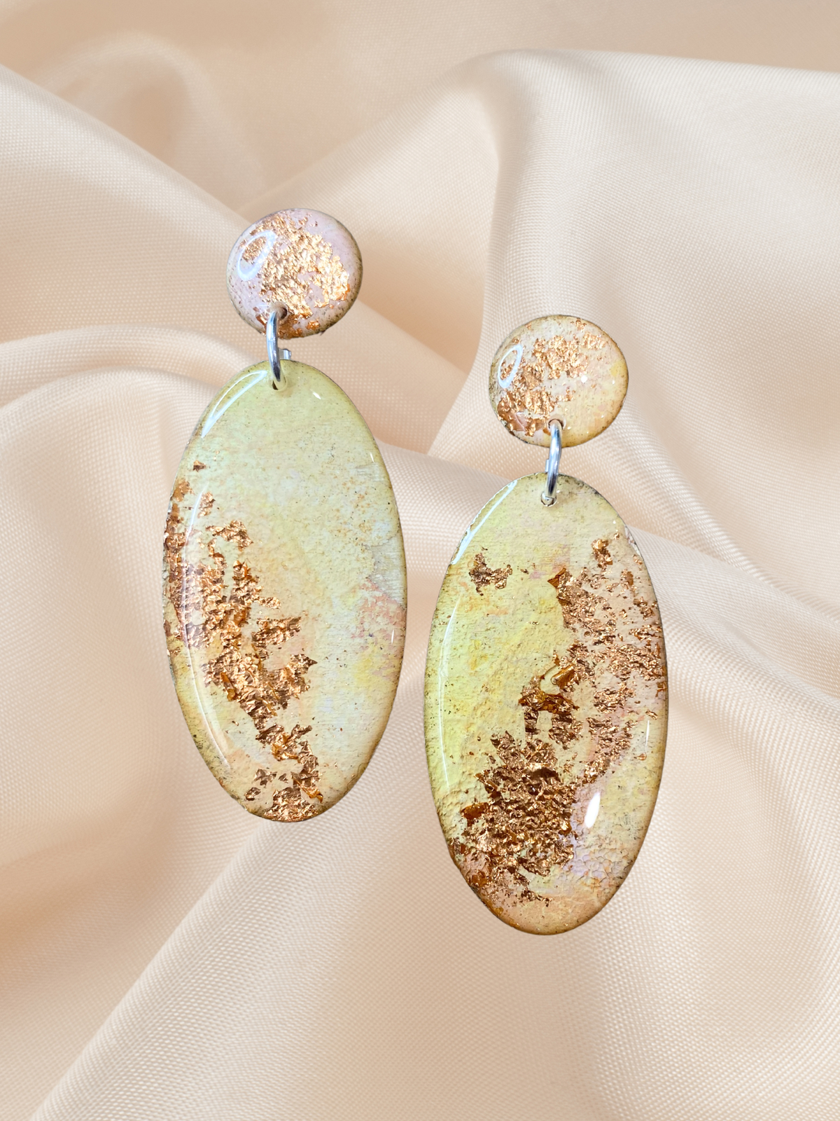 Large Oval Painted Dangle Rose Gold Bloom