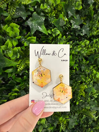 Hand painted Hexagon Dangle Honey Bloom