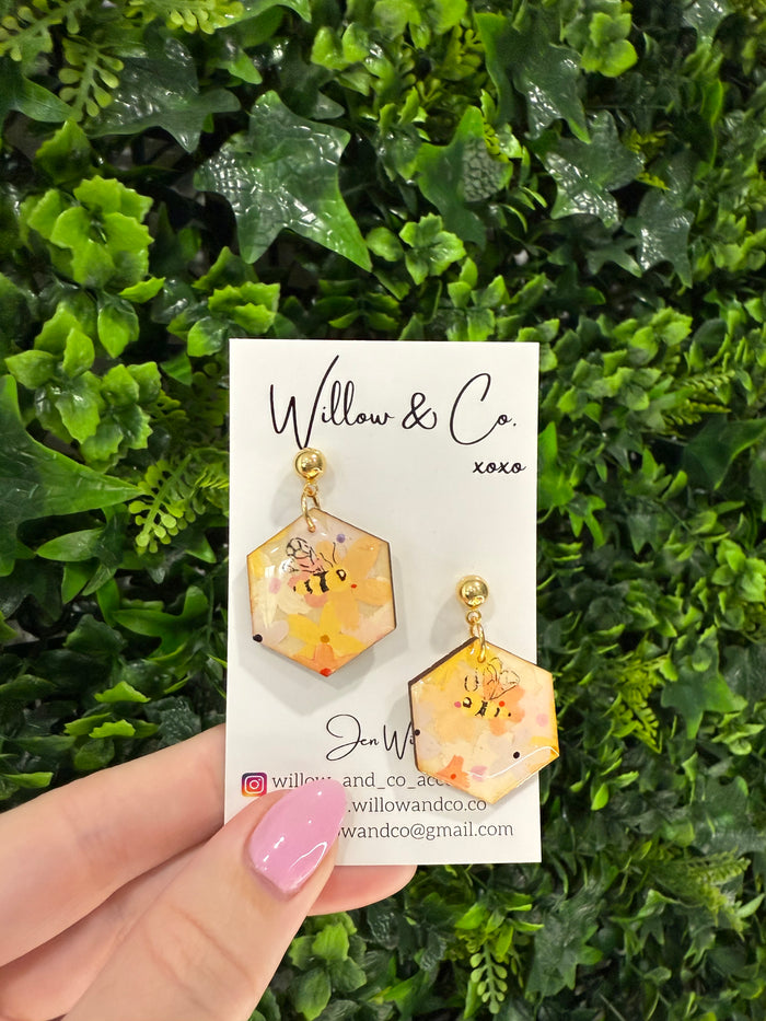 Hand painted Hexagon Dangle Honey Bloom